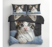 Cat Kitten Single Duvet Cover Set - Cute Kids Bedding & Bedroom Decor, Super Soft Microfiber Quilt Cover and 1 Pillowcases, with Zip, Reversible Design N1&I-76