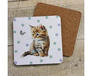 CAT KITTEN - SPOTS COASTER BY WHITE COTTON CARDS (C-S14)