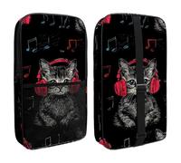 Cat Kittens Listening to Music Black Background Pickleball Paddle Cover with Mesh Pocket for Accessories, Fits 2 Paddles and 4balls