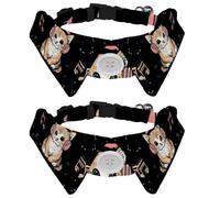 Cat Kittens Listening to Music on Black Background Dog Collar Bowtie, Comfortable Adjustable Dog Bow Tie Collar for Small Boys and Girls Pets
