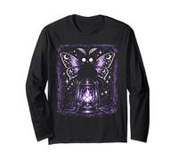 Cat Kitty Lunar Moth Purple Kawaii Pastel Goth Alt Aesthetic Long Sleeve T-Shirt