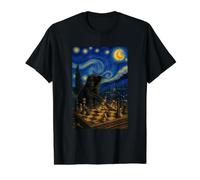 Cat Knocking Over Chess Pieces Van Gogh Starry Value Graphic T-Shirt, Men, Black, L