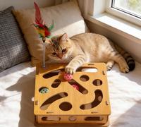 Cat Labyrinth Track Toy: Silent Rolling Marbles & Removable Feather Teaser, Self-Play Enrichment Toy for Indoor Cats Kittens, Calming Boredom Relief Pet Toy
