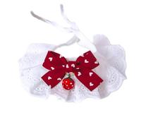 Cat Lace Ruffled Collar Bib with Bell, Cute Strawberry Bow Bandana for Kitten Small Dogs, Pet Clothing Decoration (Red,XL)