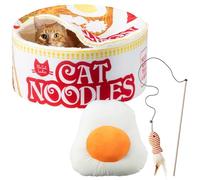 Cat Ladies Ramen Cat Bed - Cozy 5-Piece Soft Nest Set with Blanket Pillows and Teaser Toy - Compact Noodle Bowl-Themed Pet Beds & Furniture - Small Warm Indoor Cushion for Cats