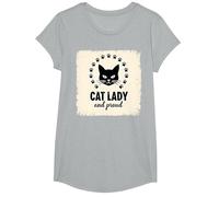 Cat Lady and Proud Feline Lover Paw T-Shirt, Girls, Heather Grey, Small