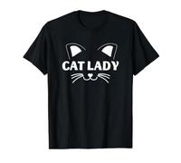 Cat Lady Minimalist Cat Face Whiskers Cute Feline Humor Value Graphic T-Shirt, Men, Black, L