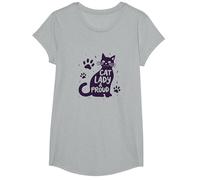 Cat Lady & Proud: Feline Lover's Pride Statement T-Shirt, Girls, Heather Grey, Small