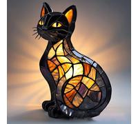Cat Lamp, 7.87 Inches Cat Series Art Night Light, Stained Resin Cats Tabletop Desk Lamp Night Light, Cute Animals Cats Themed Bedside Table Lamps Art Lights, for Home Bedroom Decor