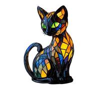 Cat Lamp LED Table Lamps Retro Cats Stained Tabletop Night Light Resin Stained Glass Cat Lamp 3D Cute Pet LED Table Lamps Gift for Cats Lovers (A)