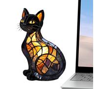 Cat Lamp Stained Glass, 17x10x10 Cm LED Table Lamps Retro Cats Stained Tabletop Night Light, Resin Home Decor for Office Apartment Living Room Nightstand Bedroom Nursery Bar Dorm Holiday