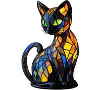 cat lamp Stained Glass, 7.87 Inches Cat Series Art Night Light, Stained Resin Cats Tabletop Desk Lamp Night Light, 3D Cute LED Animal Bedside Table Night Lights for Kitten Lovers (cata)