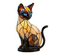 Cat Lamp, Stained Glass Cat Lamp, Decorative Resin LED Night Light for Cats Lovers, USB Vintage 3D Table Lamp Cozy Glow for Desk & Mantel - Fun Gift for Pet Owners