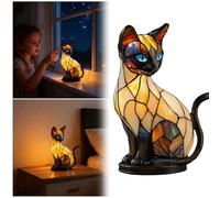 Cat Lamp, Stained Glass Cat Lamp, Decorative Resin LED Night Light for Cats Lovers, USB Vintage 3D Table Lamp Cozy Glow for Desk & Mantel - Fun Gift for Pet Owners (Yellow Pack of 1)