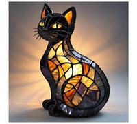 Cat Lamp,Stained Glass Cat Lamp,Retro Stained Resin Table Lamps,Vintage Animals Night Light Home Decor,Animal Table Lamps Series for Lovers (A,8inches)