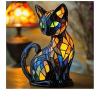 Cat Lamp,Stained Glass Cat Lamp,Retro Stained Resin Table Lamps,Vintage Animals Night Light Home Decor,Animal Table Lamps Series for Lovers (B,8inches)