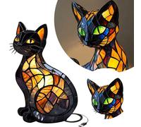 Cat Lamp, Stained Glass Cats Retro Animals Kitty Lamps, Vintage Night Light Home, 2025 New Table Lamps Series for Lovers (Mix*2C, 12 Christmas (Beige, 16x10cm)