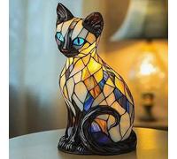 Cat Lamp, Stained Glass Lamp - 3D Decorative Resin LED Night Light with USB Power & Warm White Glow, Vintage Style Table Lamp for Desk, Bedroom - Unique Gift for Cat Lovers[Energy Class A] (B)