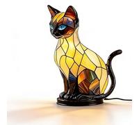 Cat Lamp, Stained Glass Lamp - 3D Decorative Resin LED Night Light with USB Power & Warm White Glow, Vintage Style Table Lamp for Desk, Bedroom - Unique Gift for Cat Lovers