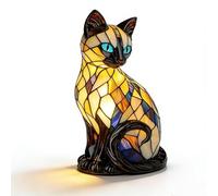 Cat Lamp, Stained Glass Lamp - 3D Decorative Resin LED Night Light with USB Power & Warm White Glow, Vintage Style Table Lamp for Desk, Bedroom - Unique Gift for Cat Lovers (A)