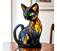 Cat Lamp Stained Retro Night Light,Cute Resin Cats Table Lamps,Pet Themed Lights Series for Animal Lovers,Novelty Tabletop LED Warm Light,Funny Home Figurine Living Room Bedroom Decor (A, One Size)