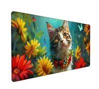 Cat Large Mouse Mat, Flower Gaming Mouse Pad with Stitched Edges, Extended Mousepad with Non-Slip Rubber Base, Desk Mat for Desk Accessories and Office Accessories, Gifts for Men, 700x300x3mm 4-6446