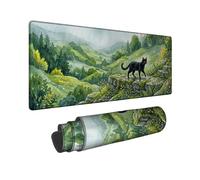 Cat Large Mouse Pad, Nature Watercolor Green Hills Flowers Spring Green Rubber Washable Cloth Mousepads for Desk Accessories for Office Home Computer Laptop 16x36 Inch