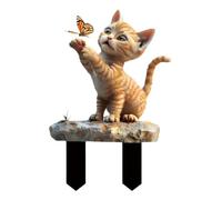 Cat Lawn Ornament | Garden Decor Stakes - Chasing Butterfly Acrylic 2D Flat Ornaments - For Lawn Pathway Holidaysaa Backyard Balcony And Others