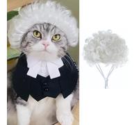 Cat Lawyer Costume Accessories - Adjustable Bow Tie Collar & White Judge Wig for Cats Small Dogs, Courtroom Cosplay for Easter Halloween Parties (Medium,Wig)