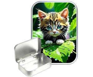 Cat Leaf 30ml Small Silver Hinged Tin, Pill Box, Pocket Tin