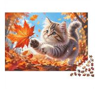 Cat Leaf Autumn Jigsaw Puzzle, 1000 Pcs Indoor Adult Game | 38x26cm Cardboard, Brain Workout, Tight Puzzle Fit, Adult Hobbyists, Stress Reduction