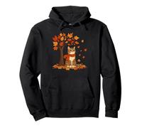 Cat Leaf Fall Tree Hello Autumn Thanksgiving Halloween Pullover Hoodie