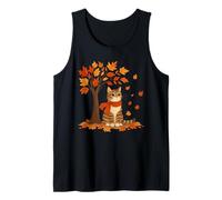Cat Leaf Fall Tree Hello Autumn Thanksgiving Halloween Tank Top
