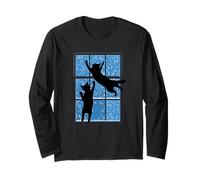 Cat Leaps for Falling Snowflakes Outside Window Long Sleeve T-Shirt