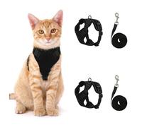 Cat Leash,Harness Set - Adjustable Escape-Proof Vest with Reflective Strips-Quick Buckle Design Easy On/Off-Ideal for Small Cats (Black,2pcs)
