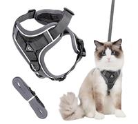 Cat Leash with Reflective Strips, Adjustable Cat Kitten Harness Set, Breathable Cat leash Small Dog Harness with Leash, Escape Proof Cat Harness Leash Set, Comfortable Pet Vest Strap for Walking (L)