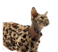 Cat Leopard Double-Sided Fleece Pullover, Soft Warm Clothes for Hairless Sphynx, Devon & All Indoor Kittens in Winter (Leopard,S)