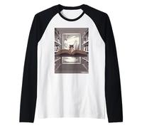 Cat Library Book Reading Literary Raglan Baseball Tee