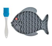 Cat Lick Mat, Slow Feeder Bowl, 1 Fish Plate Gray, 1 Brush - Blue, Non-Slip Fish Design Dry Wet Bowl for Cats and Puppies (Gray)