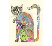 Cat Licking its Paw Card Daniel Mackie Designs 7 x 5 inches black in cello with envelope