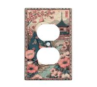 Cat Light Switch Cover Plate/Outlet Covers, Pastel Peach Floral Design for Home Decor, Ceramic Wall Plates, Standard Size Single Duplex Outlet