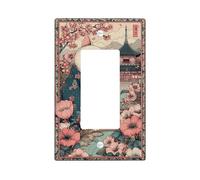 Cat Light Switch Cover Plate/Outlet Covers, Pastel Peach Floral Design for Home Decor, Ceramic Wall Plates, Standard Size Single Rocker