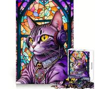 Cat Listening Music Puzzles for Adults 1000 Puzzles Cognitive Workout Time Well Spent No Rough Edges Merry Gift (50x75cm)
