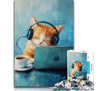Cat Listening to Music 1000 Pieces Jigsaw Puzzle for Adults& Teens,Game Toys Every Piece Is Unique - Challenging Family Fun Game (38x26cm)