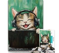 Cat Listening to Music Jigsaw Puzzles 1000 Pieces for Adults Teens,Staycation Kill Time with Fully Interlocking Randomly Shaped Pieces (38x26cm)
