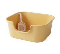 Cat Litter Basin Box with High Sides Kitty Pan Kitten Potty Toilet Open Top Pet Tray(Yellow)