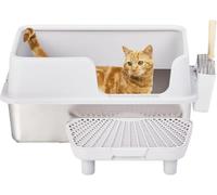 Cat Litter Box, All-Wrapped Wall, Stainless Steel Liner, Litter Mat Pedal, Large Space, Indoor Cats