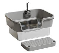Cat Litter Box - Anti-Leakage Indoor Pet Toilet, High Wall Splash Guard | Rounded Corner Design, Non Stick Coated, Removable Scoop Holder, Odor Control Lid For Small Animals Indoor Corner