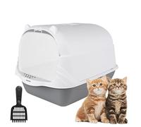 Cat Litter Box, Cat House Spacious Adult Cats Kittens Covered Toilet, with Filter Odor Control and Scoop, Portable Hooded Litter Tray Box, Indoor Puppy Kitty Toilet, 51 * 37 * 36cm (Grey)