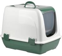 Cat Litter Box Closed Toilet With Clear Door Flap (Dark Green)